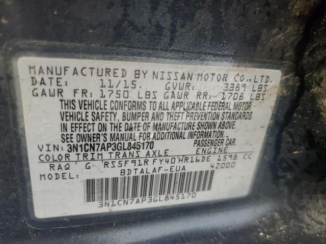 3N1CN7AP3GL845170 - 2016 NISSAN VERSA S GRAY photo 12