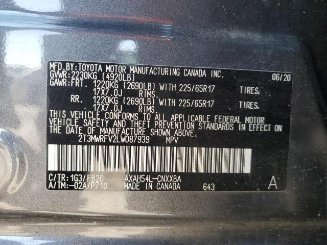 2T3MWRFV2LW087939 - 2020 TOYOTA RAV4 LE GRAY photo 14