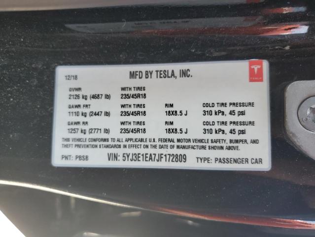 5YJ3E1EA7JF172809 - 2018 TESLA MODEL 3 BLACK photo 14