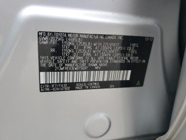 2T3WFREV3EW075697 - 2014 TOYOTA RAV4 XLE SILVER photo 13