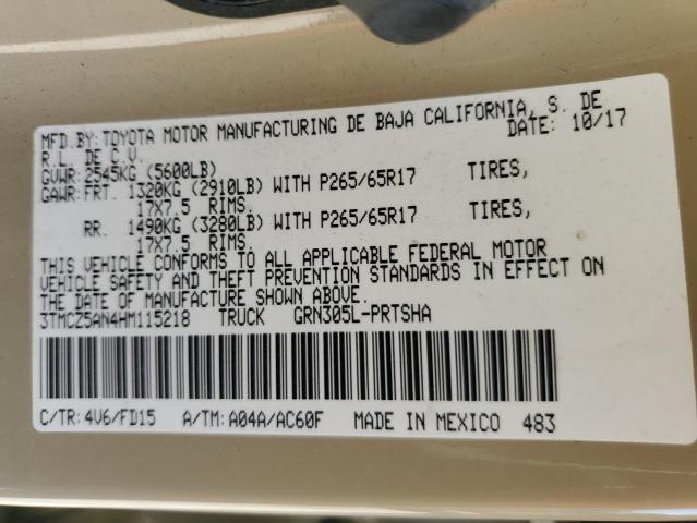 3TMCZ5AN4HM115218 - 2017 TOYOTA TACOMA DOUBLE CAB TAN photo 13