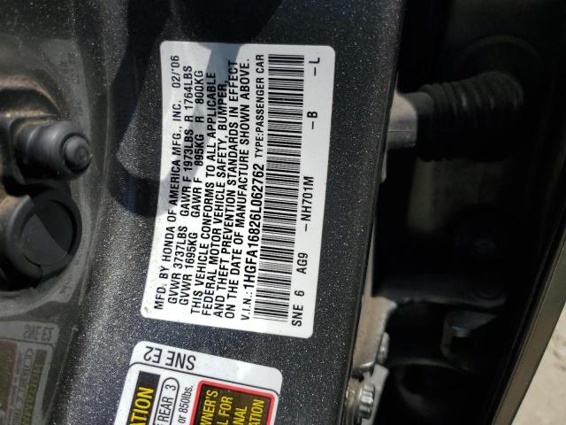 1HGFA16826L062762 - 2006 HONDA CIVIC EX GRAY photo 12