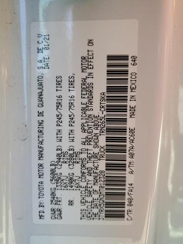 3TYRX5GN3MT012328 - 2021 TOYOTA TACOMA ACCESS CAB თეთრი ფოტო 12