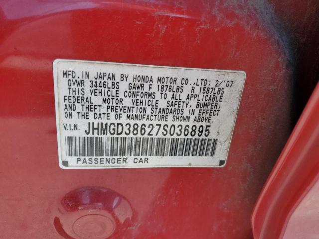 JHMGD38627S036895 - 2007 HONDA FIT S წითელი ფოტო 12