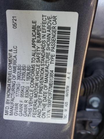 19XFC1F77ME013854 - 2021 HONDA CIVIC EXL 灰色 照片 12