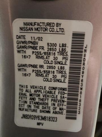 JN8DR09Y63W818323 - 2003 NISSAN PATHFINDER LE 银色 照片 12