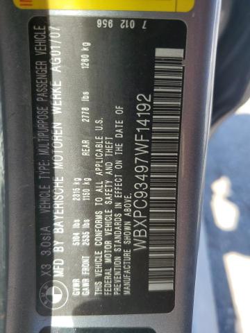WBXPC93497WF14192 - 2007 BMW X3 3.0SI SILVER photo 12