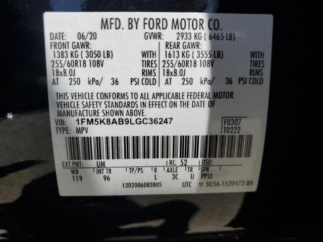 1FM5K8AB9LGC36247 - 2020 FORD EXPLORER POLICE INTERCEPTOR BLACK photo 13