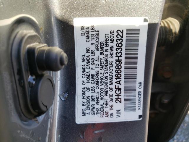 2HGFA16689H336322 - 2009 HONDA CIVIC LX-S Մոխրագույն լուսանկար 12