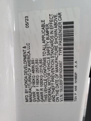 19UUB5F39PA004967 - 2023 ACURA TLX WHITE photo 13