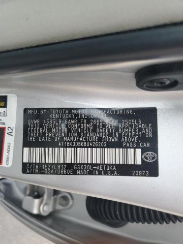 4T1BK3DB6BU426203 - 2011 TOYOTA AVALON BASE 银色 照片 12