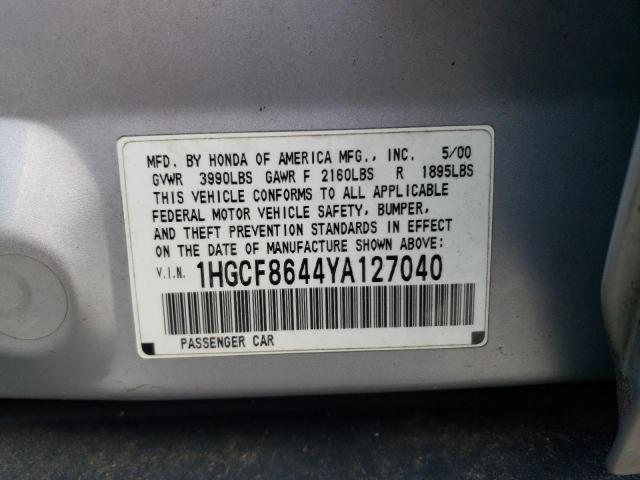 1HGCF8644YA127040 - 2000 HONDA ACCORD DX SILVER photo 12