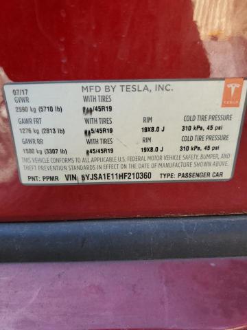 5YJSA1E11HF210360 - 2017 TESLA MODEL S RED photo 12