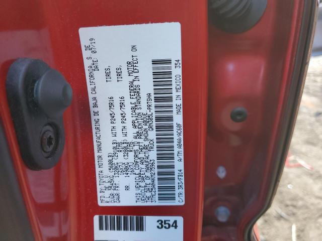 3TMCZ5AN4KM275963 - 2019 TOYOTA TACOMA DOUBLE CAB RED photo 10