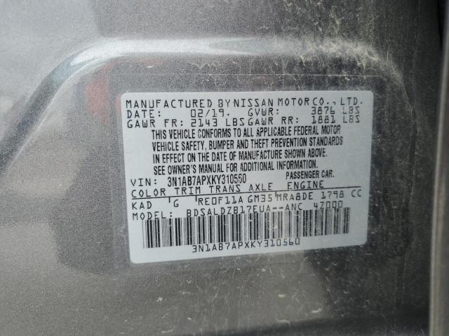 3N1AB7APXKY310560 - 2019 NISSAN SENTRA S GRAY photo 12