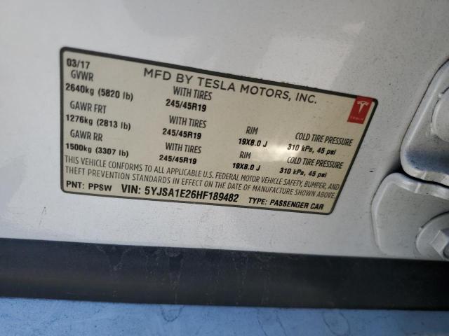 5YJSA1E26HF189482 - 2017 TESLA MODEL S 白色 照片 13