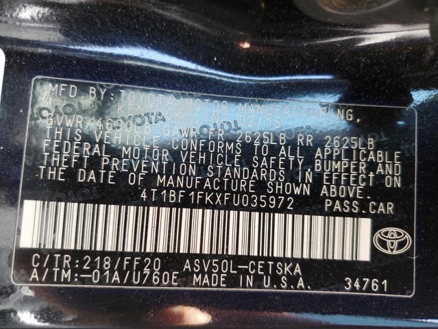 4T1BF1FKXFU035972 - 2015 TOYOTA CAMRY LE BLACK photo 13