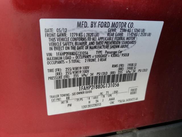 1FAHP2F88DG131056 - 2013 FORD TAURUS LIMITED RED photo 12