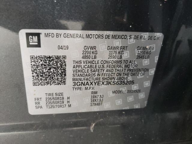 3GNAXYEX3KS635205 - 2019 CHEVROLET EQUINOX PREMIER GRAY photo 13