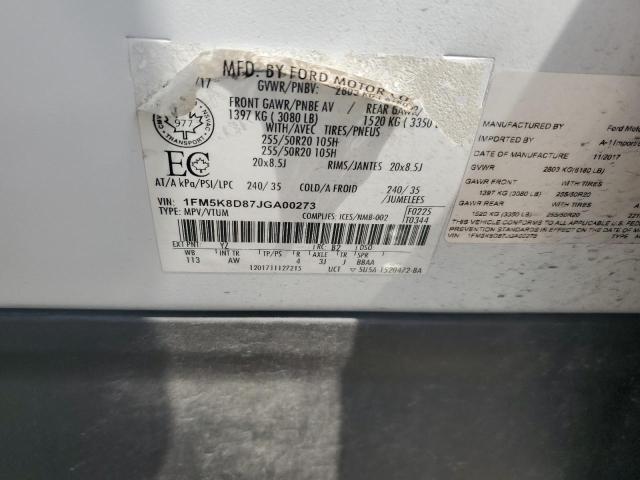 1FM5K8D87JGA00273 - 2018 FORD EXPLORER XLT Blanco foto 13