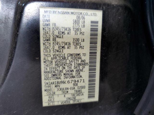 5N1AR18U96C679471 - 2006 NISSAN PATHFINDER LE BLACK photo 13