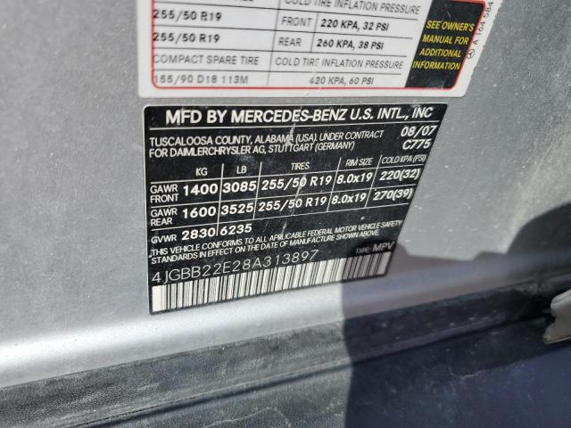 4JGBB22E28A313897 - 2008 MERCEDES-BENZ ML 320 CDI SILVER photo 12