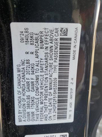 2HGFE2F51SH535509 - 2025 HONDA CIVIC SPORT BLACK photo 13