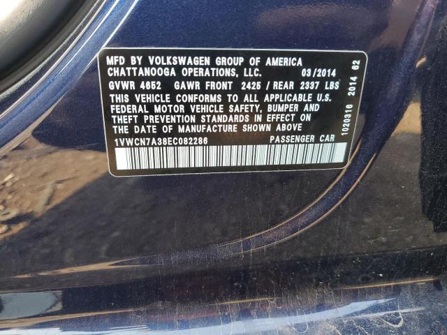 1VWCN7A38EC082286 - 2014 VOLKSWAGEN PASSAT SEL BLUE photo 12