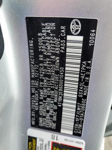 4T1BK1EB6DU010450 - 2013 TOYOTA AVALON BASE 银色 照片 12