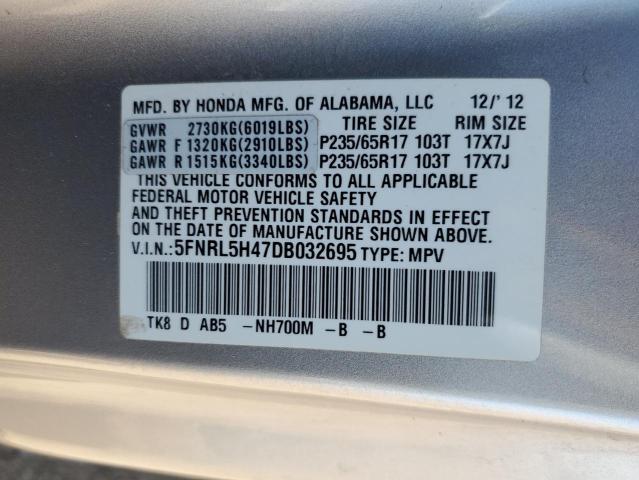 5FNRL5H47DB032695 - 2013 HONDA ODYSSEY EX SILVER photo 13