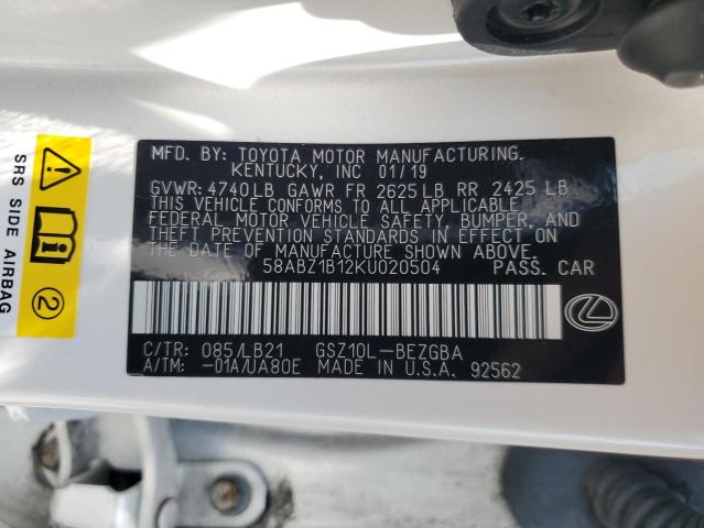 58ABZ1B12KU020504 - 2019 LEXUS ES 350 WHITE photo 12