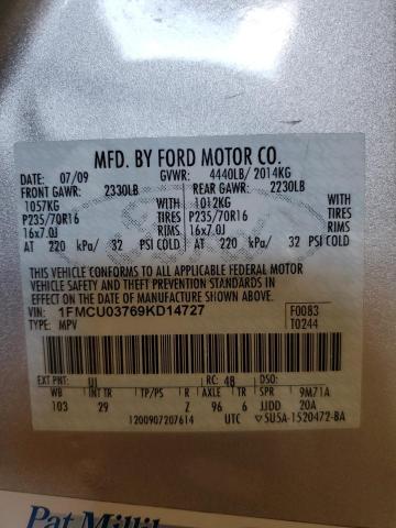 1FMCU03769KD14727 - 2009 FORD ESCAPE XLT SILVER photo 13