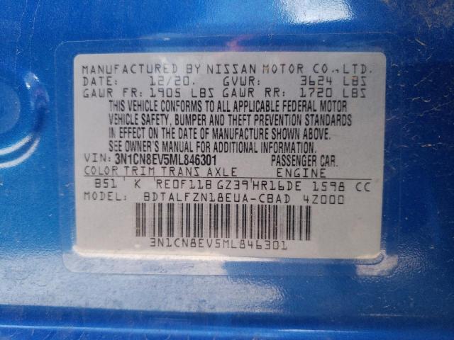 3N1CN8EV5ML846301 - 2021 NISSAN VERSA SV BLUE photo 13