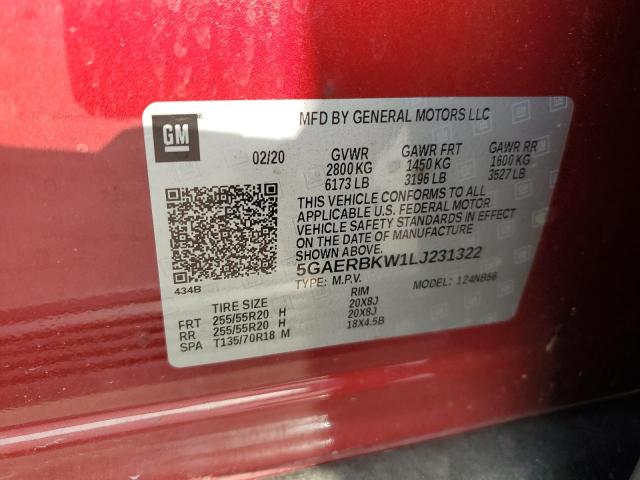 5GAERBKW1LJ231322 - 2020 BUICK ENCLAVE ESSENCE 勃艮第红 照片 13