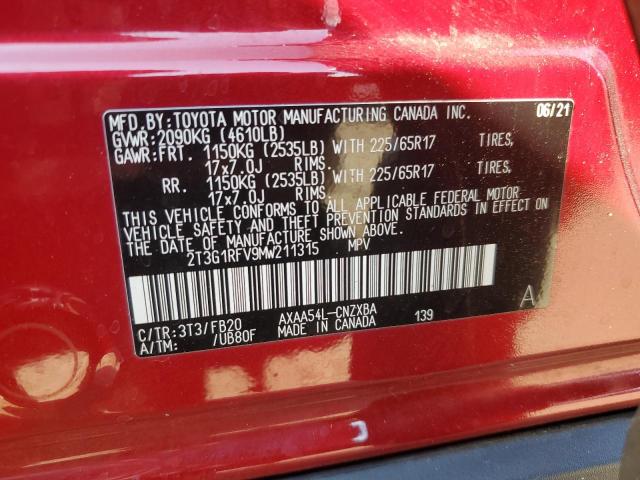 2T3G1RFV9MW211315 - 2021 TOYOTA RAV4 LE Rouge photo 13