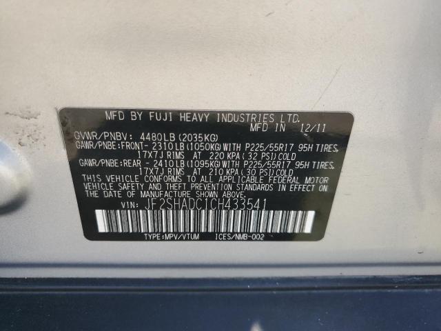 JF2SHADC1CH433541 - 2012 SUBARU FORESTER 2.5X PREMIUM SILVER photo 13