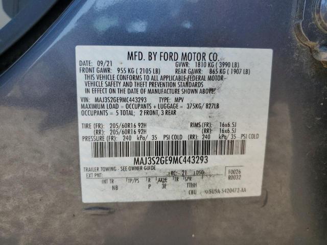 MAJ3S2GE9MC443293 - 2021 FORD ECOSPORT SE 灰色 照片 13