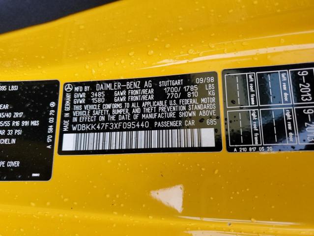 WDBKK47F3XF095440 - 1999 MERCEDES-BENZ SLK 230 KOMPRESSOR YELLOW photo 12