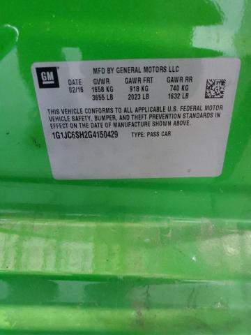 1G1JC6SH2G4150429 - 2016 CHEVROLET SONIC LT Yaşıl foto 12