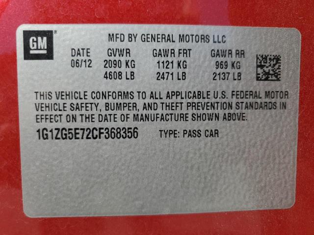 1G1ZG5E72CF368356 - 2012 CHEVROLET MALIBU LTZ წითელი ფოტო 12