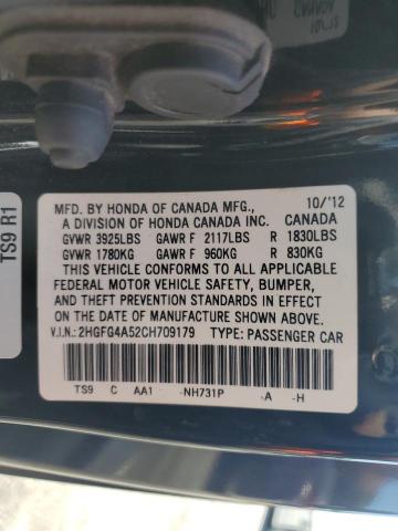 2HGFG4A52CH709179 - 2012 HONDA CIVIC SI BLACK photo 12