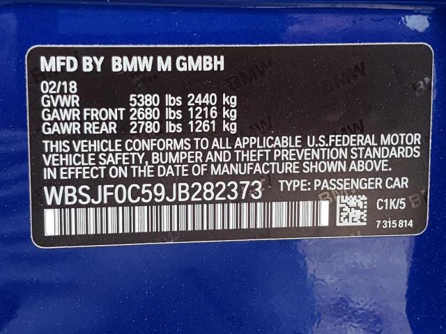 WBSJF0C59JB282373 - 2018 BMW M5 BLUE photo 12