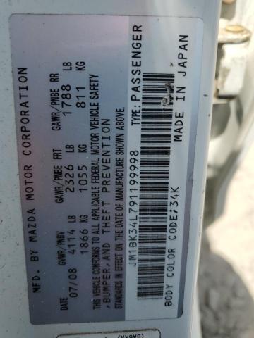 JM1BK34L791199998 - 2009 MAZDA SPEED 3 WHITE photo 12