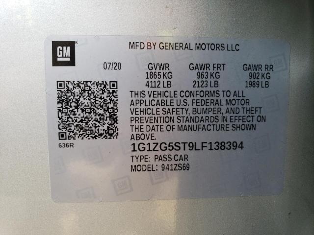 1G1ZG5ST9LF138394 - 2020 CHEVROLET MALIBU RS 银色 照片 12