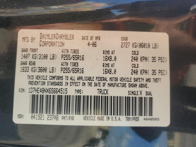 1D7HE48NX6S664515 - 2006 DODGE DAKOTA QUAD SLT BLACK photo 12