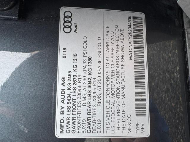 WA1CNAFY2K2044536 - 2019 AUDI Q5 PRESTIGE GRAY photo 10