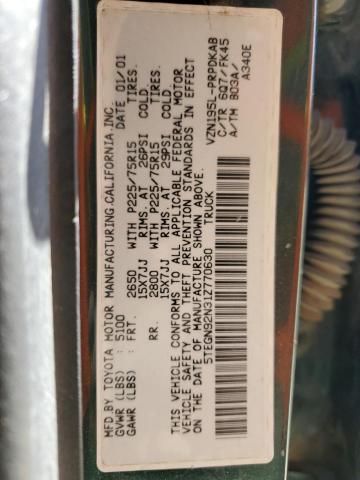 5TEGN92N31Z770630 - 2001 TOYOTA TACOMA DOUBLE CAB PRERUNNER GREEN photo 13