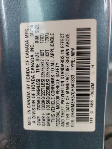 2HKRM3H57GH541833 - 2016 HONDA CR-V EX BLUE photo 12