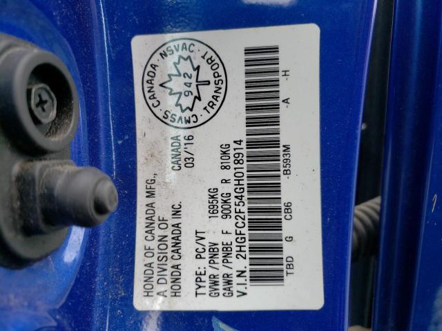 2HGFC2F54GH018914 - 2016 HONDA CIVIC LX BLUE photo 13