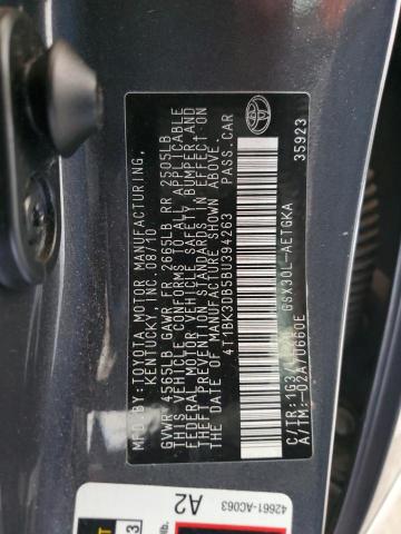 4T1BK3DB5BU394263 - 2011 TOYOTA AVALON BASE GRAY photo 12